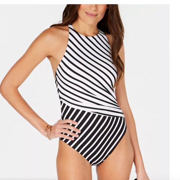 Lauren Ralph Lauren Striped Tummy-Control One-Piece Swimsuit - Picture 1 of 4